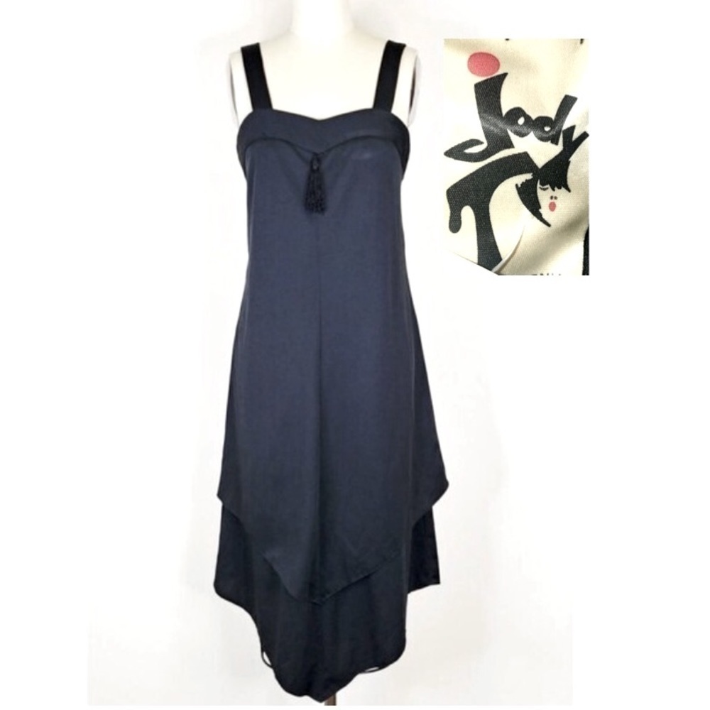 Jody T California Black Handkerchief Hem Vintage 70s Sleeveless Flapper Dress 9